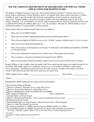 Document preview: Attachment B Application for Respite Funds - South Carolina