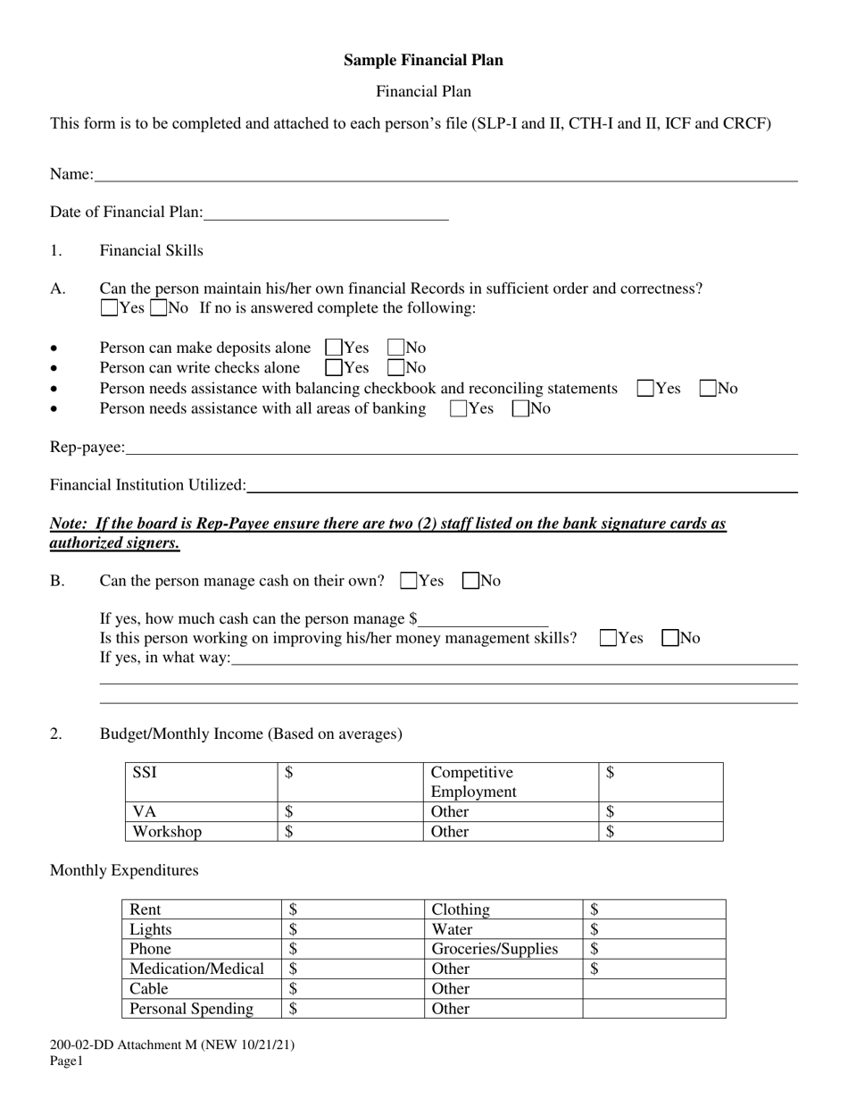 Attachment M Sample Financial Plan - South Carolina, Page 1