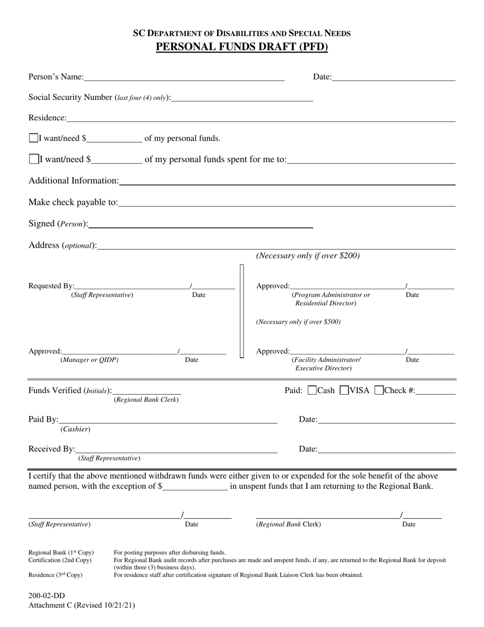 Attachment C Personal Funds Draft (Pfd) - South Carolina, Page 1