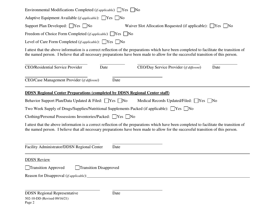 Ddsn Regional Center Individual Transition Checklist - South Carolina, Page 2