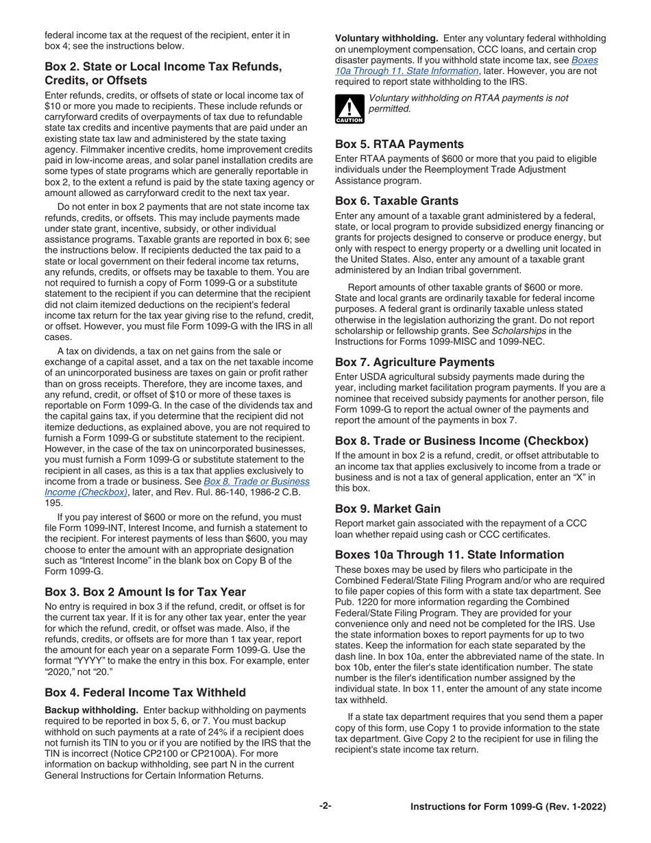 Instructions for IRS Form 1099-G Certain Government Payments, Page 2