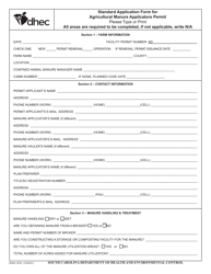 DHEC Form 2510 &quot;Standard Application Form for Agricultural Manure Applicators Permit&quot; - South Carolina