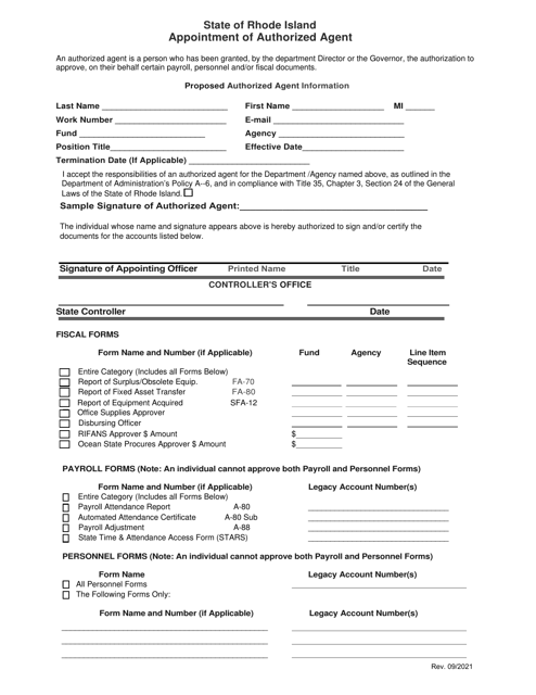 Appointment of Authorized Agent - Rhode Island Download Pdf