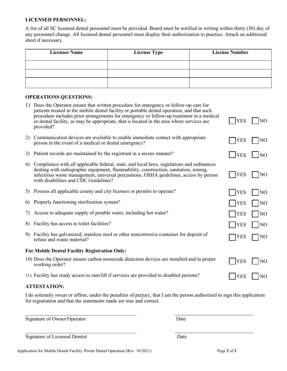 Application for Mobile Dentisty Facility or Portable Dental Operation - South Carolina, Page 4