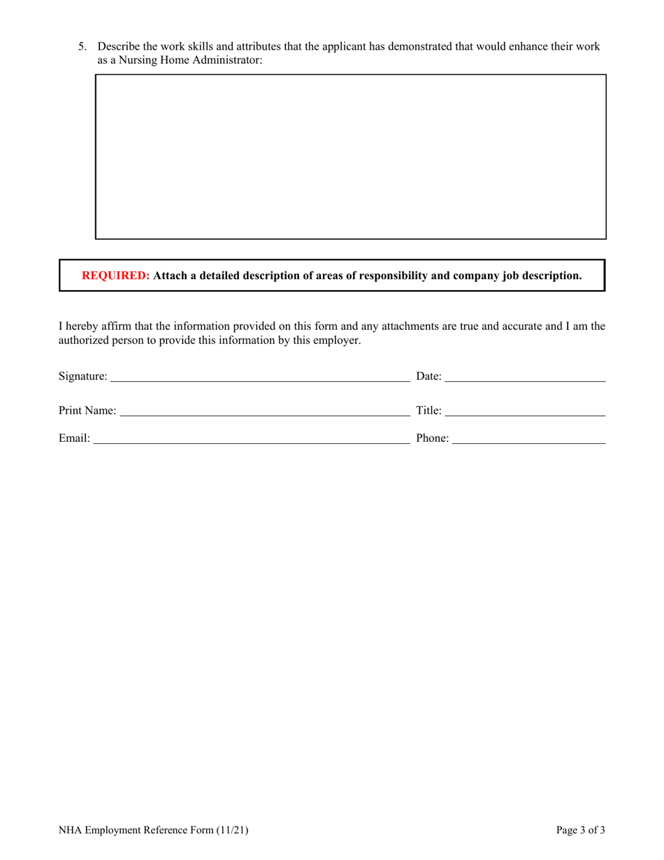 Employment Reference - Nursing Home Administrator Application - South Carolina, Page 4