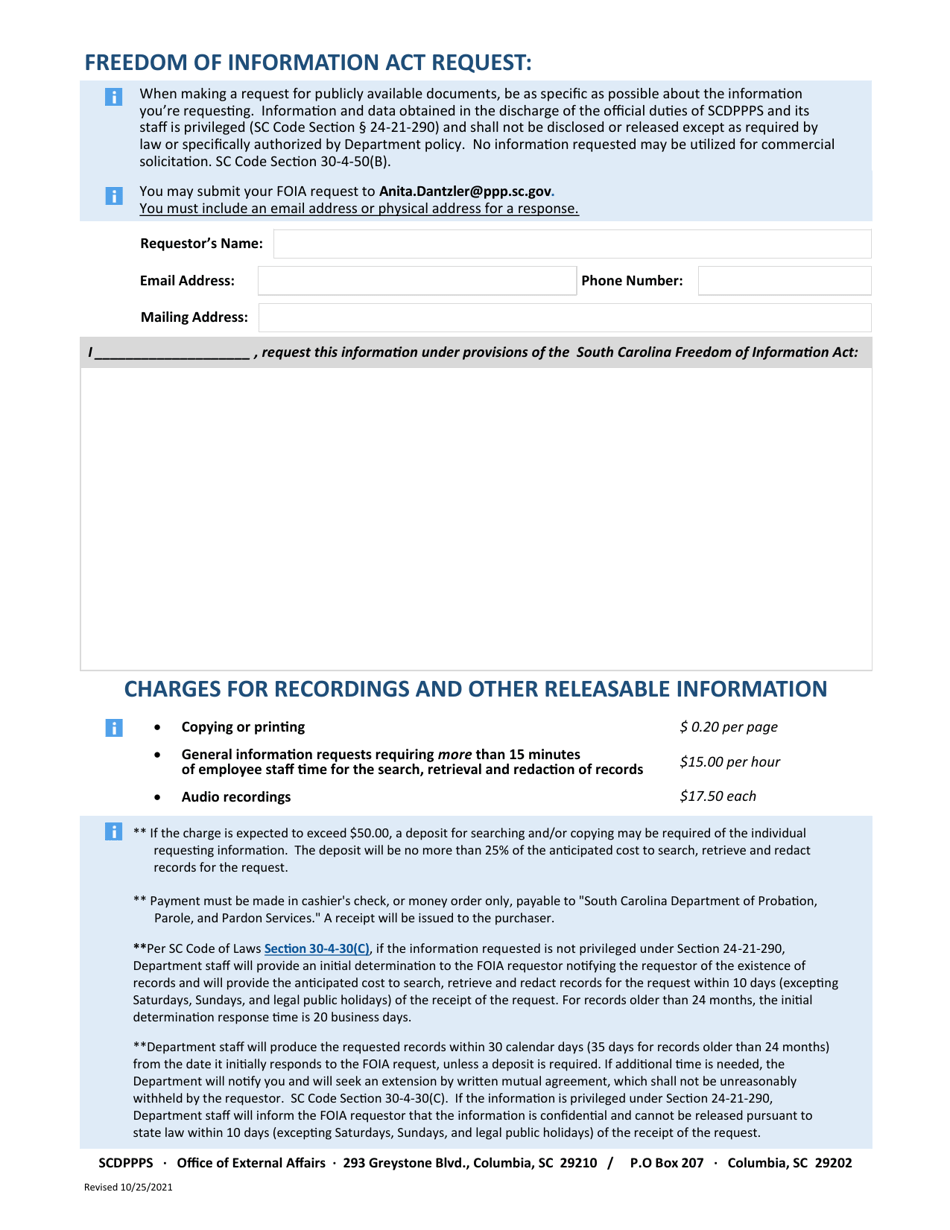 South Carolina Freedom of Information Act Request Fill Out, Sign