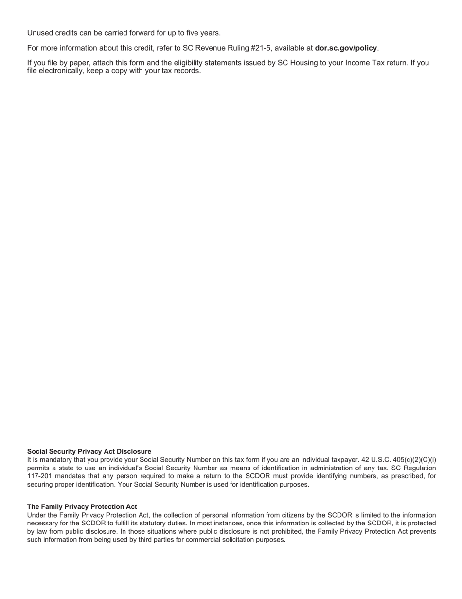Form SC SCH.TC-63 South Carolina Housing Tax Credit - South Carolina, Page 2