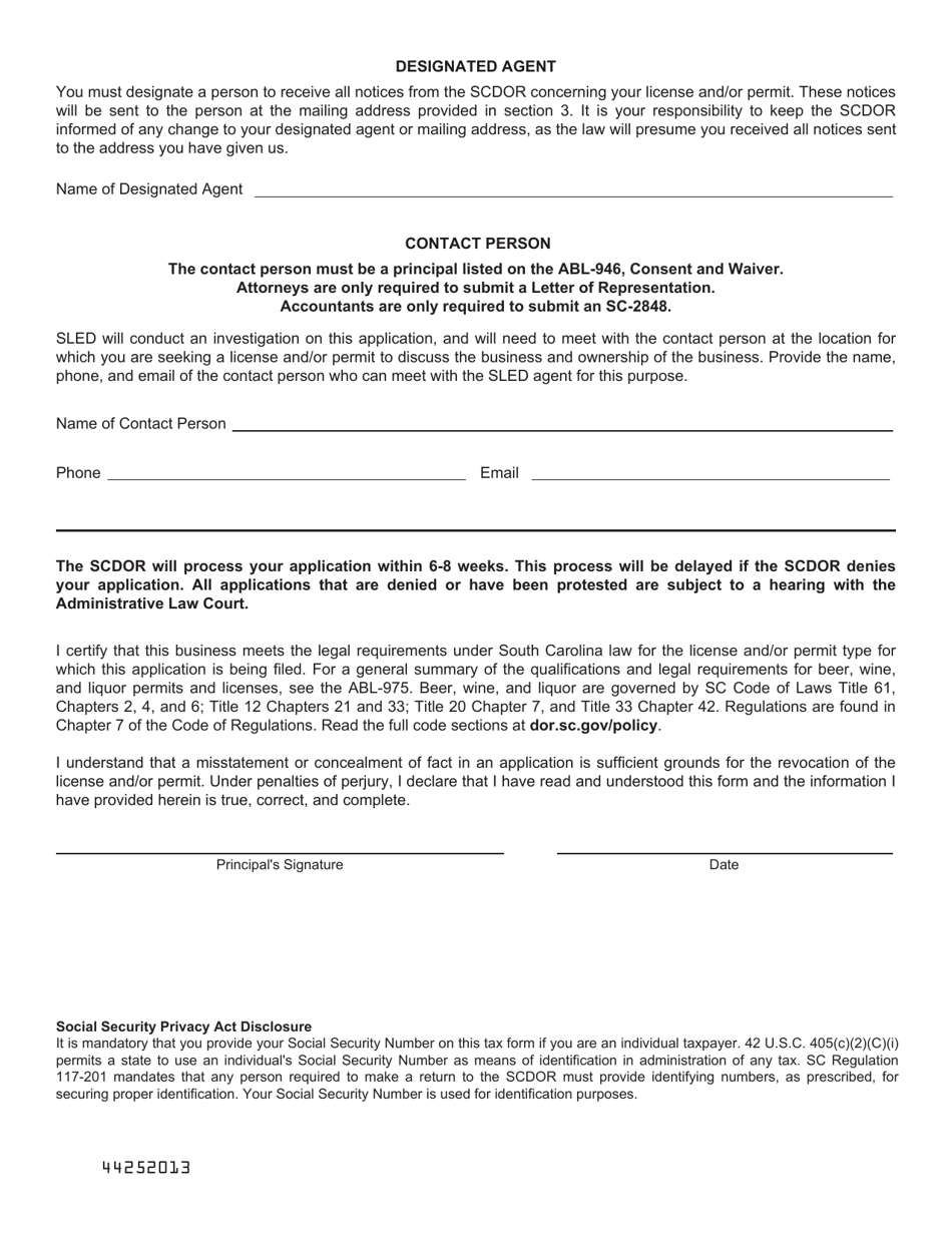 Form ABL-921 Application for Liquor Producer Warehouse License - South Carolina, Page 6