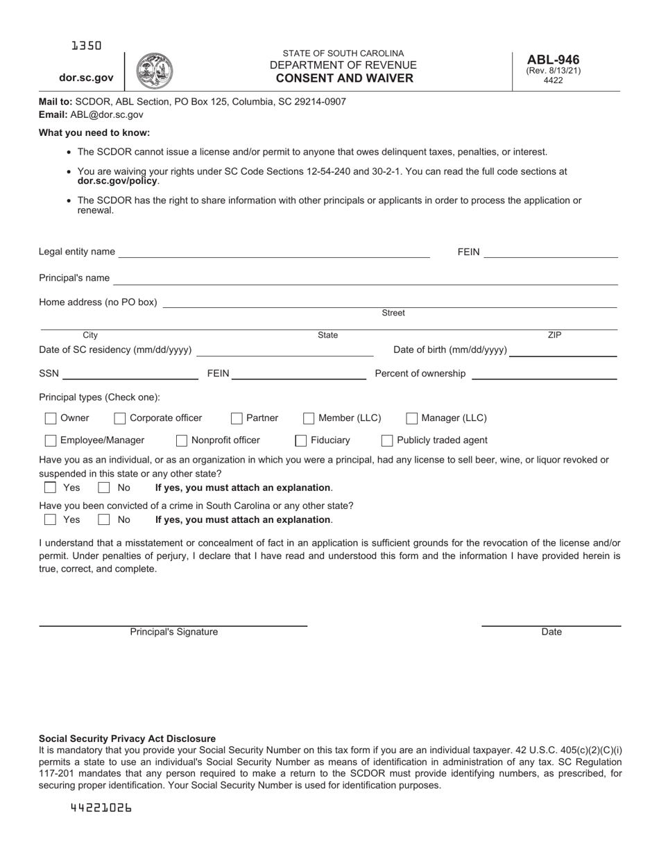 Form ABL-107 Application for Registration of Alcoholic Liquor Producer or Importer - South Carolina, Page 6
