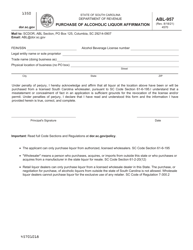 Document preview: Form ABL-957 Purchase of Alcoholic Liquor Affirmation - South Carolina