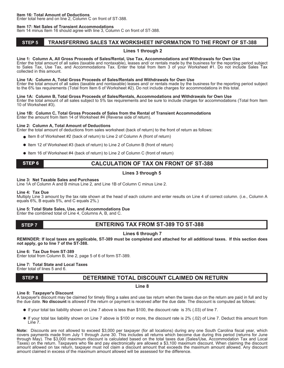 Instructions for Form ST-388 State Sales, Use, and Accommodations Tax Return - South Carolina, Page 4