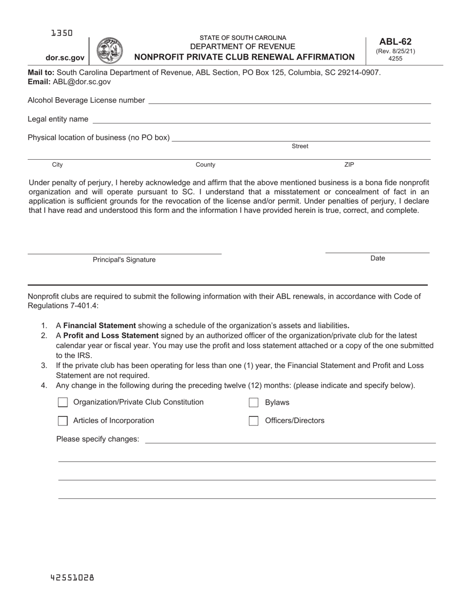 Form ABL62 Download Printable PDF or Fill Online Nonprofit Private