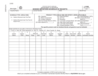 Document preview: Form L-2106 Bonded Importers Schedule of Receipts - South Carolina