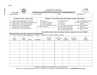 Document preview: Form L-2120 Tankwagon Importers Schedule of Disbursements - South Carolina