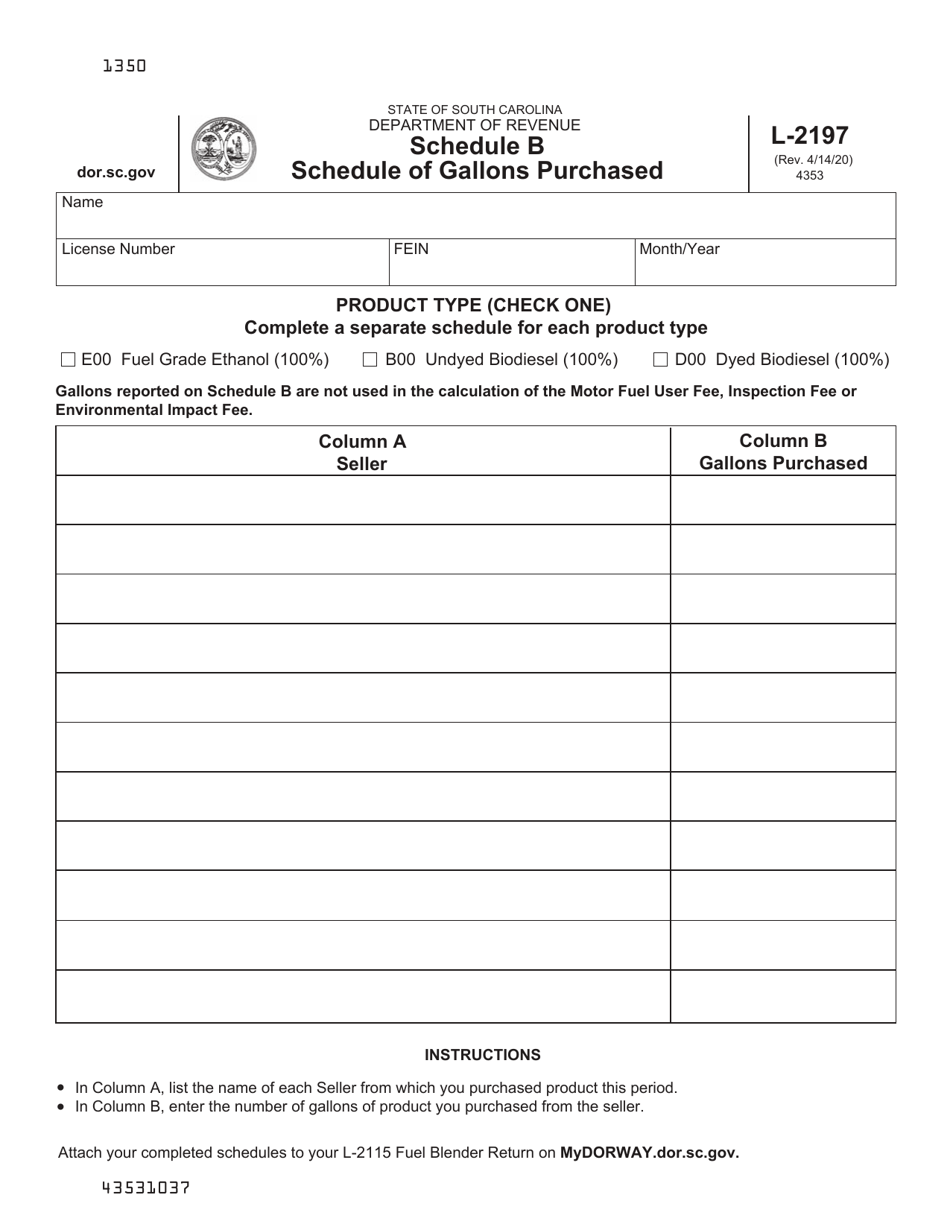 Form L-2197 Schedule B Schedule of Gallons Purchased - South Carolina, Page 1