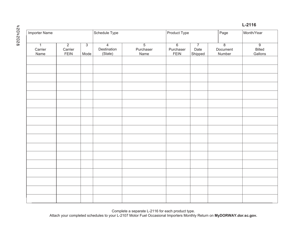Form L-2116 Motor Fuel Occasional Importers Schedule of Disbursements - South Carolina, Page 2