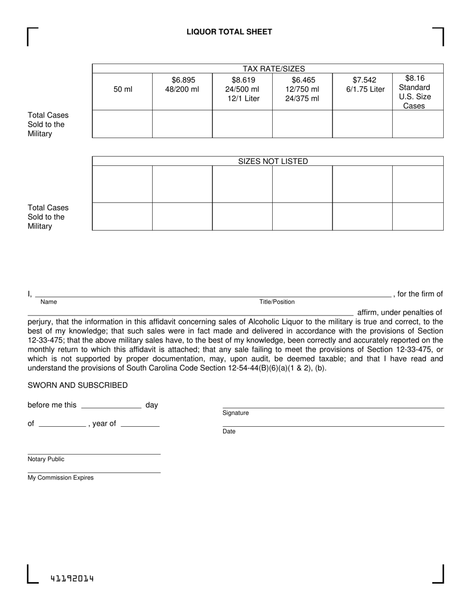 Form L-AL-104 Affidavit for Military Sales of Alcoholic Liquors - South Carolina, Page 2