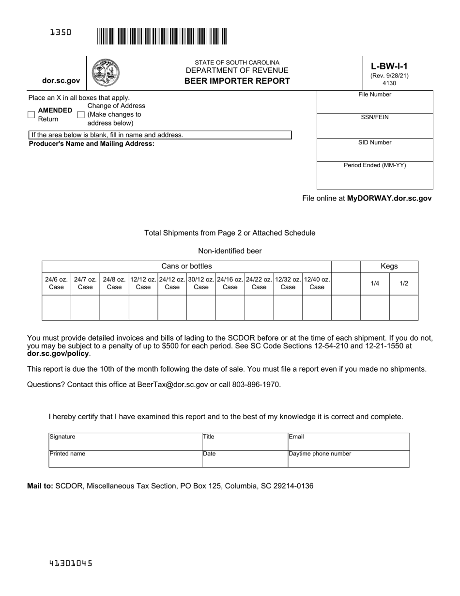 Form L-BW-I-1 Beer Importer Report - South Carolina, Page 1