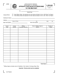 Form L-BW-603 Affidavit for Sales of Beer/Wine to the Military - South Carolina