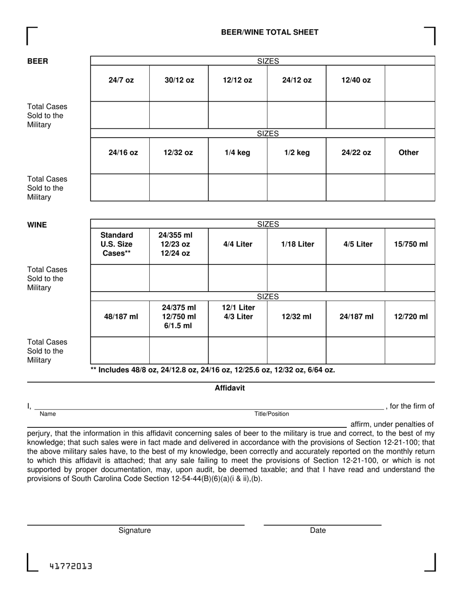 Form L-BW-603 Affidavit for Sales of Beer / Wine to the Military - South Carolina, Page 2