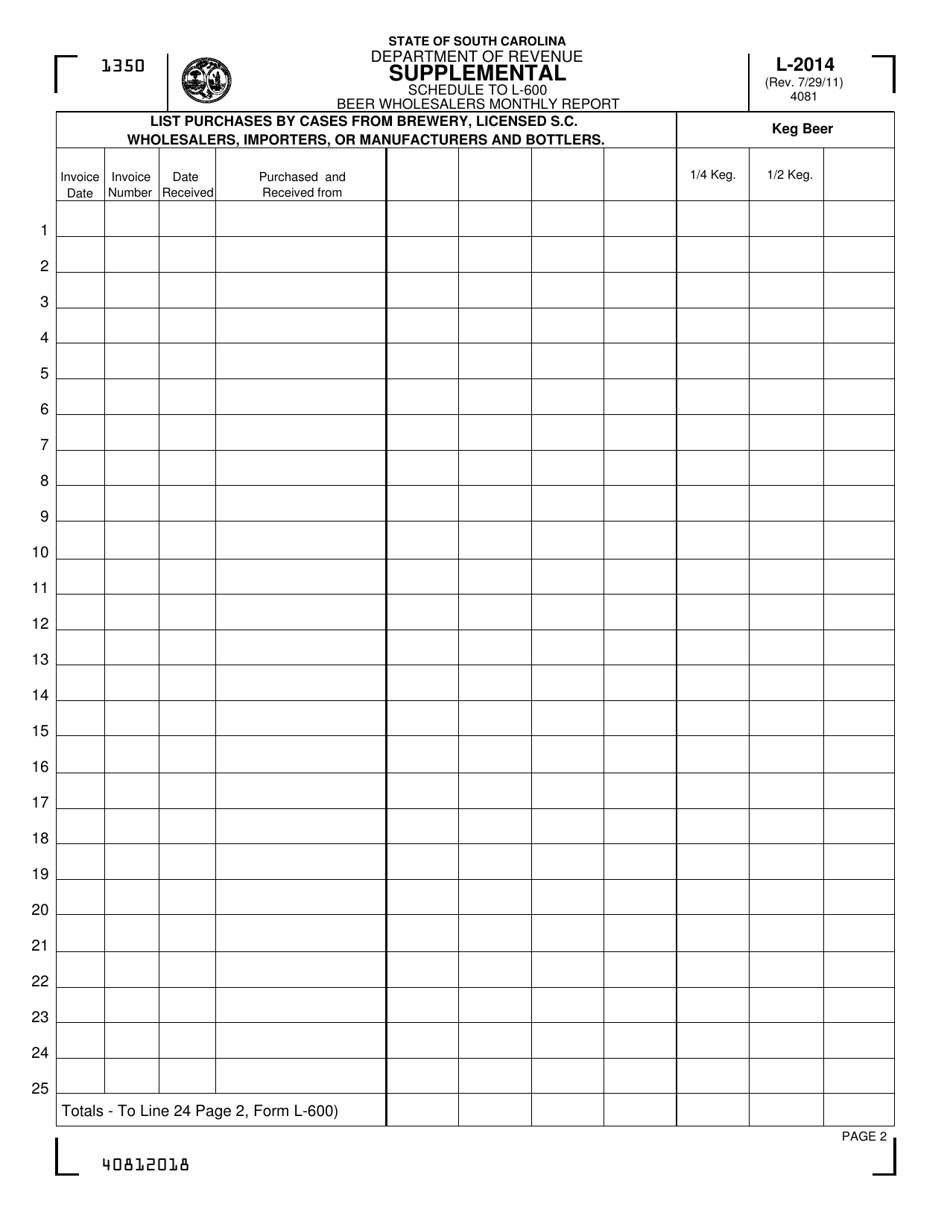 Form L-2014 - Fill Out, Sign Online and Download Printable PDF, South ...