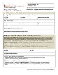 Form RF2 &quot;Specialized Learning Experience Documentation&quot; - South Dakota