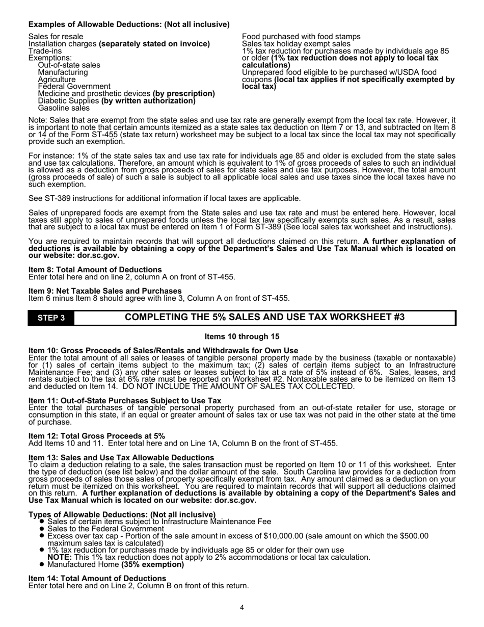 Instructions for Form ST-455 State Sales, Use, and Maximum Tax Return - South Carolina, Page 4