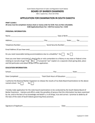 Document preview: Application for Barber License Examination - South Dakota