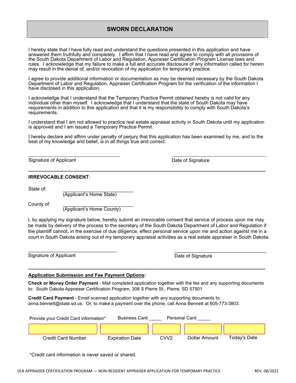 Non-resident Appraiser Application for Temporary Practice - South Dakota, Page 3