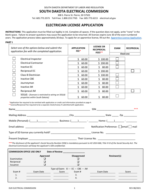 Electrician License Application - South Dakota Download Pdf