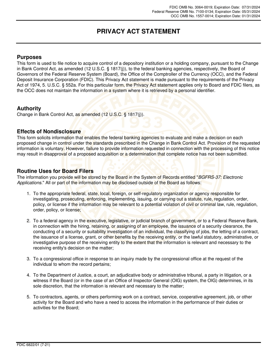 FDIC Form 6822 / 01 Interagency Notice of Change in Control, Page 3