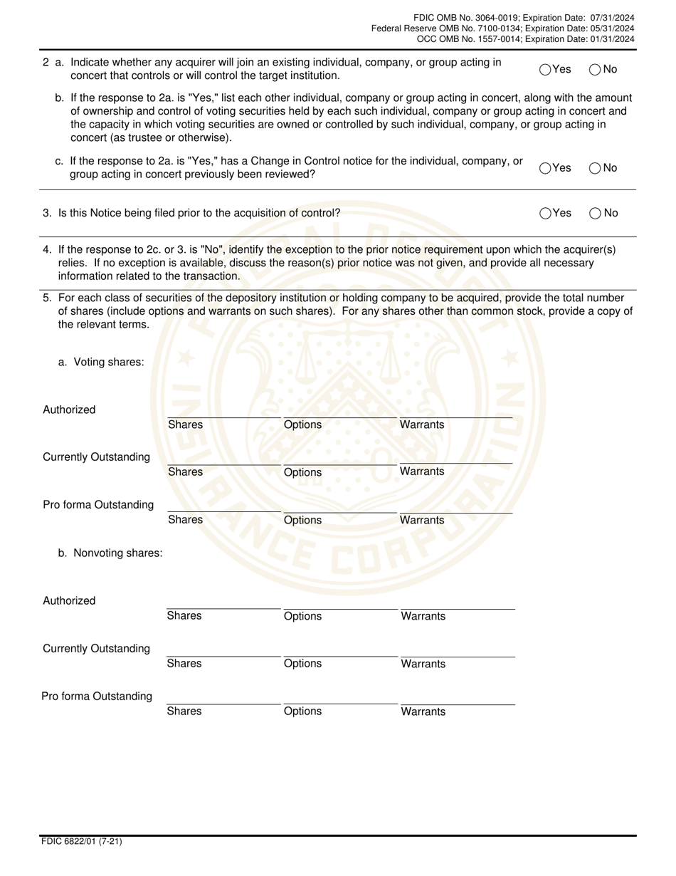 FDIC Form 6822 / 01 Interagency Notice of Change in Control, Page 6
