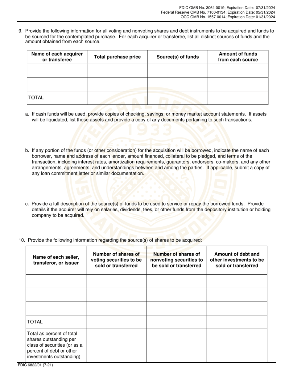 FDIC Form 6822 / 01 Interagency Notice of Change in Control, Page 9