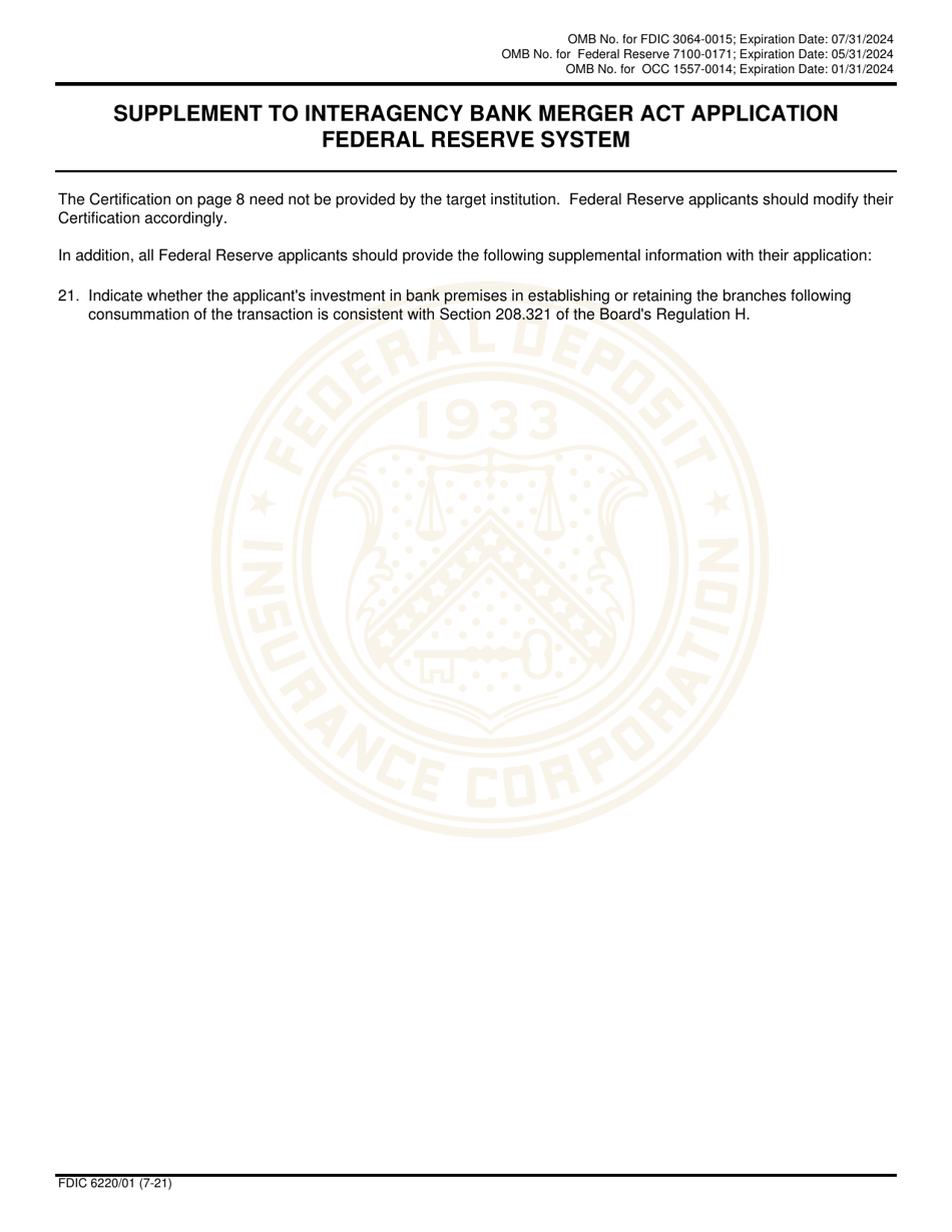 FDIC Form 6220 / 01 Interagency Bank Merger Act Application, Page 10