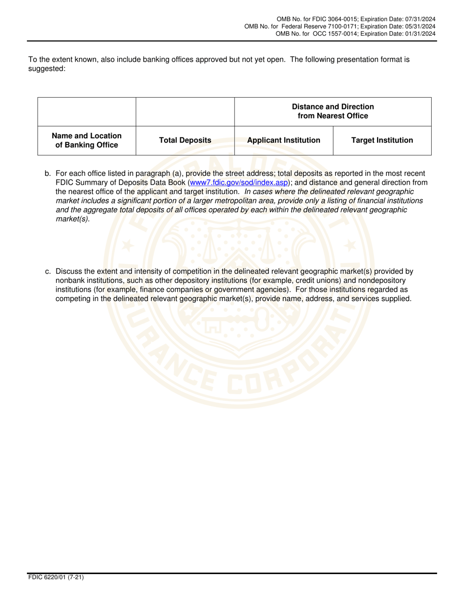 FDIC Form 6220 / 01 Interagency Bank Merger Act Application, Page 12