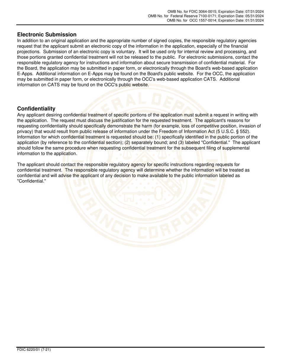 FDIC Form 6220 / 01 Interagency Bank Merger Act Application, Page 3