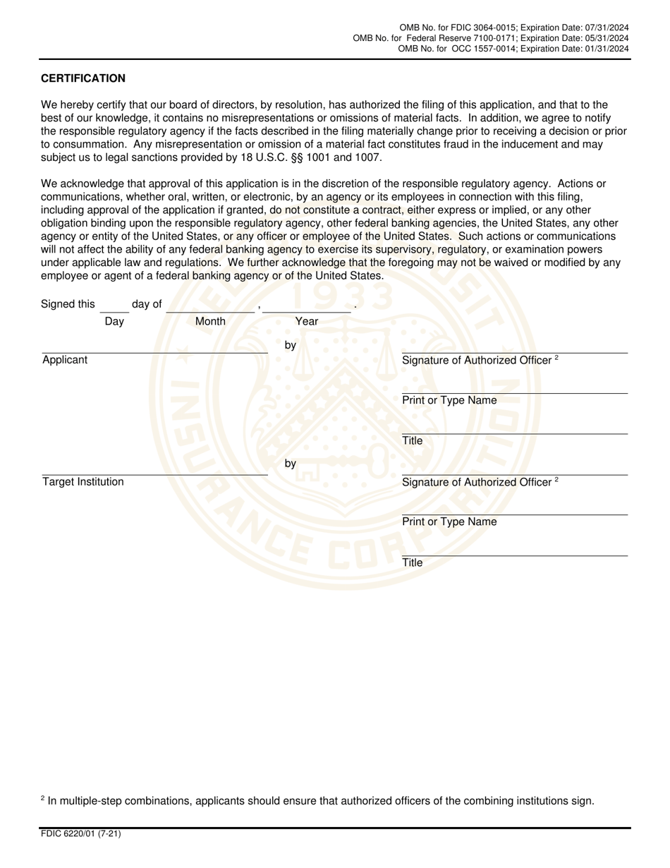FDIC Form 6220 / 01 Interagency Bank Merger Act Application, Page 8