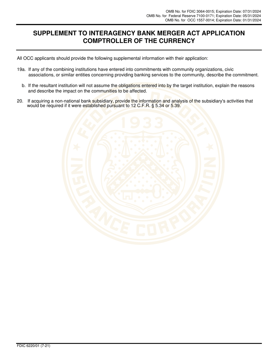 FDIC Form 6220 / 01 Interagency Bank Merger Act Application, Page 9