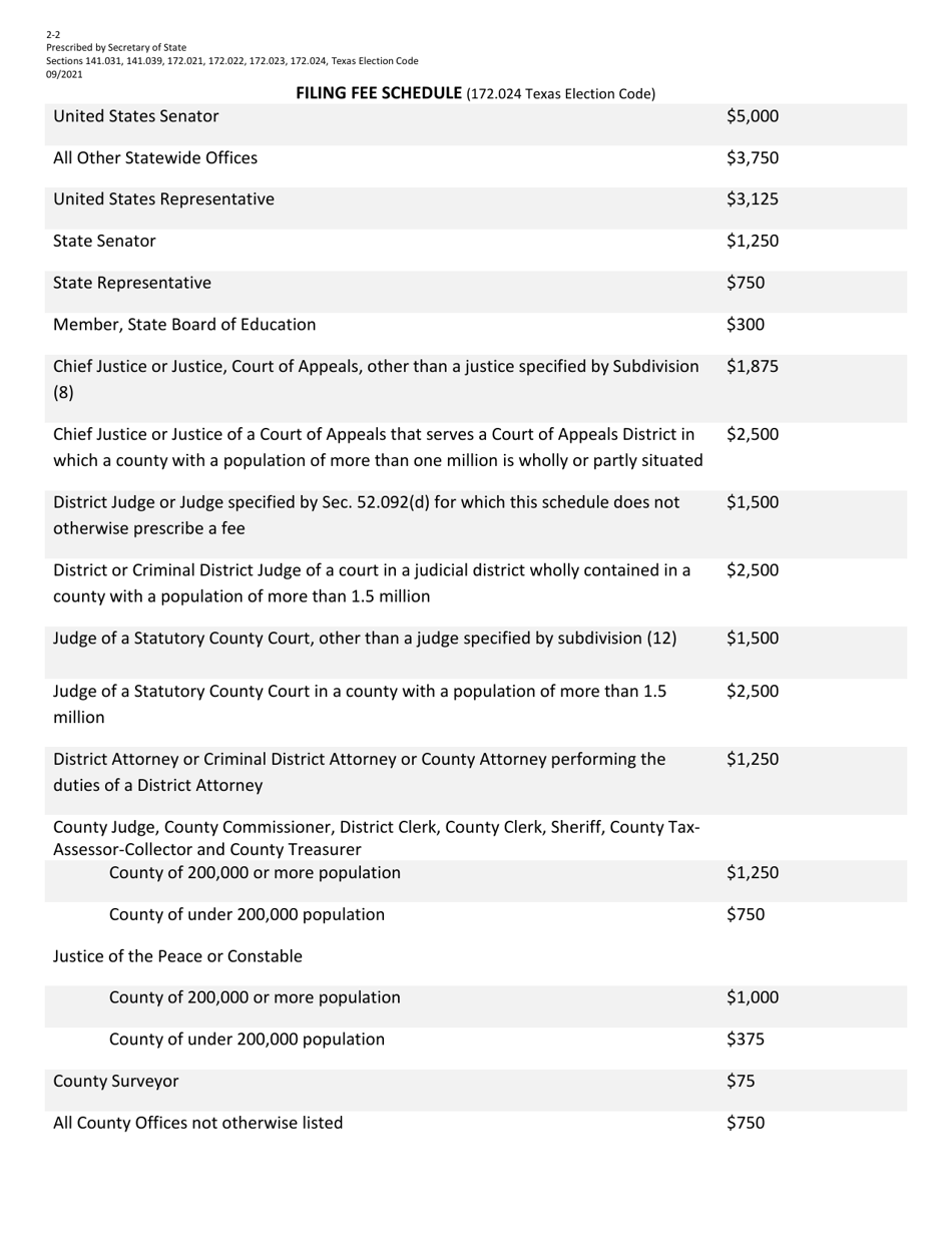 Form 2-2 Application for a Place on the General Primary Ballot - Texas (English / Spanish), Page 3