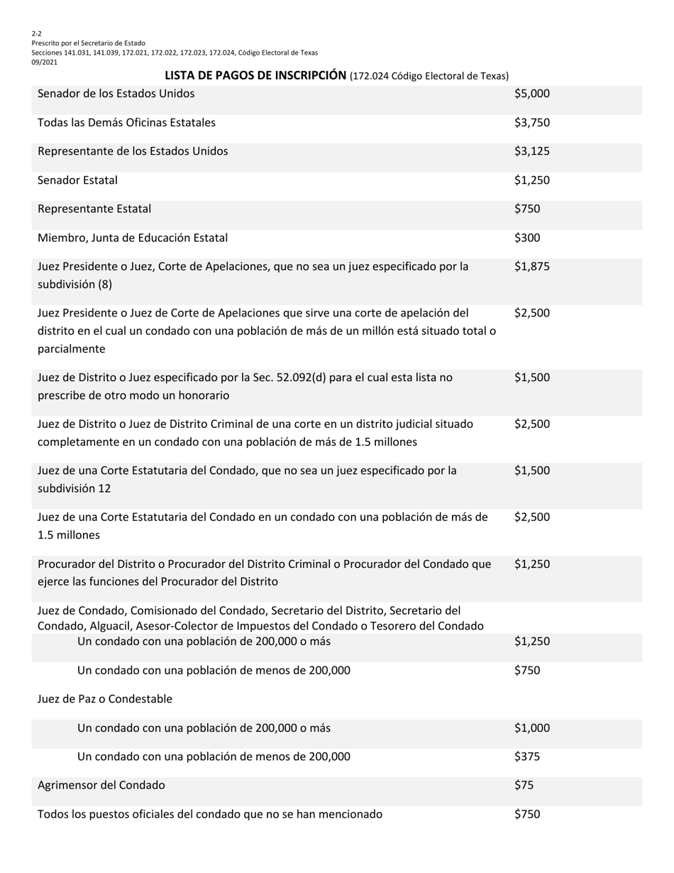 Form 2-2 Application for a Place on the General Primary Ballot - Texas (English / Spanish), Page 6