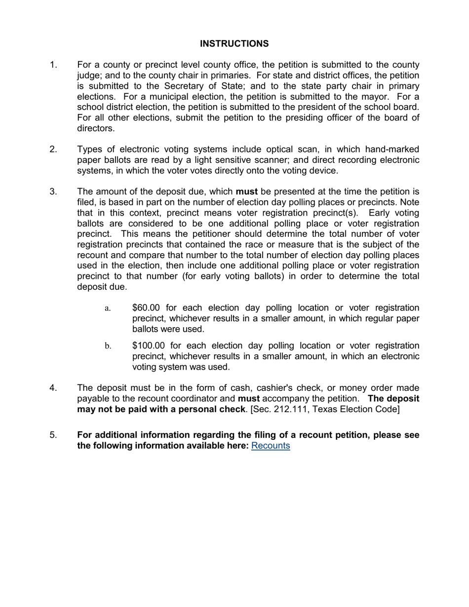 Form 12-1 Petition Requesting a Recount - Texas, Page 3