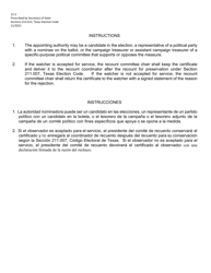 Form 12-2 Appointment of a Watcher for a Recount - Texas (English/Spanish), Page 2