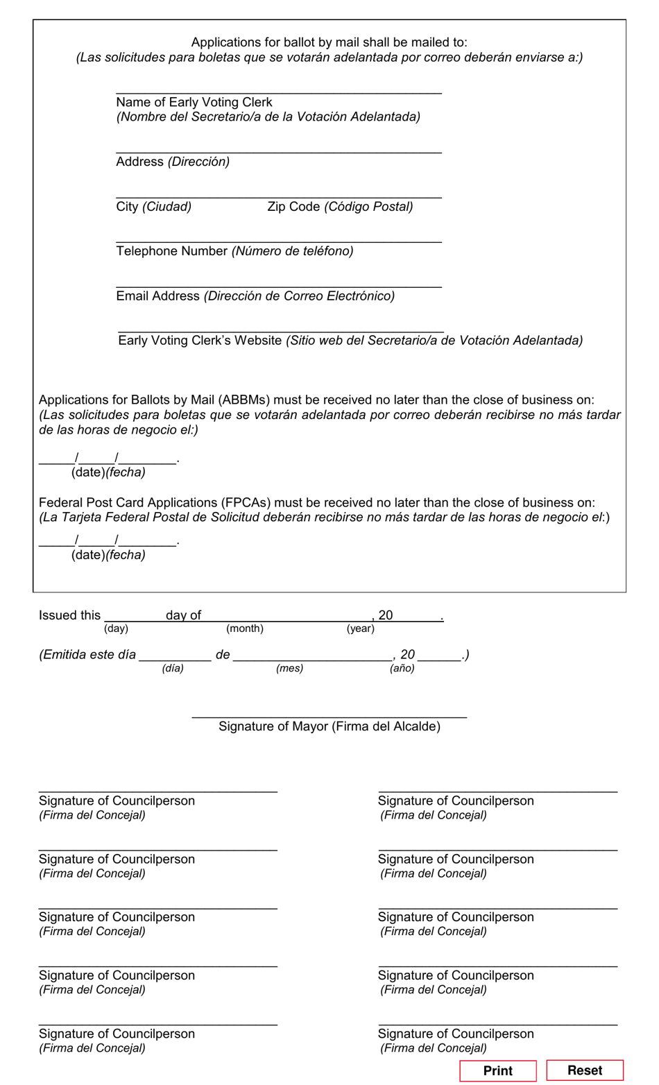 Form 1-2 Order of General Election for Municipalities - Texas (English / Spanish), Page 2