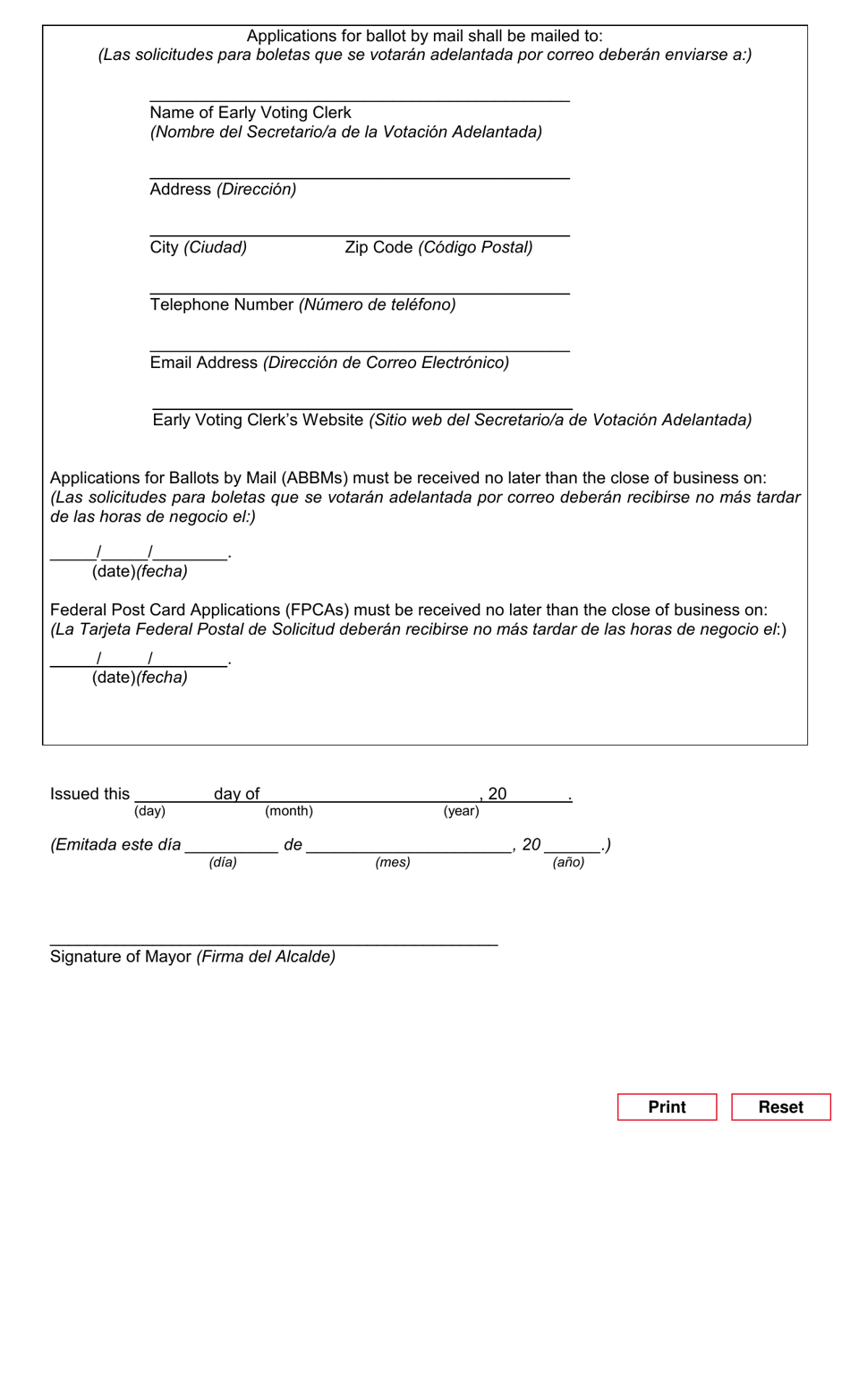 Form 1-11 Notice of General Election for Municipalities - Texas (English / Spanish), Page 2
