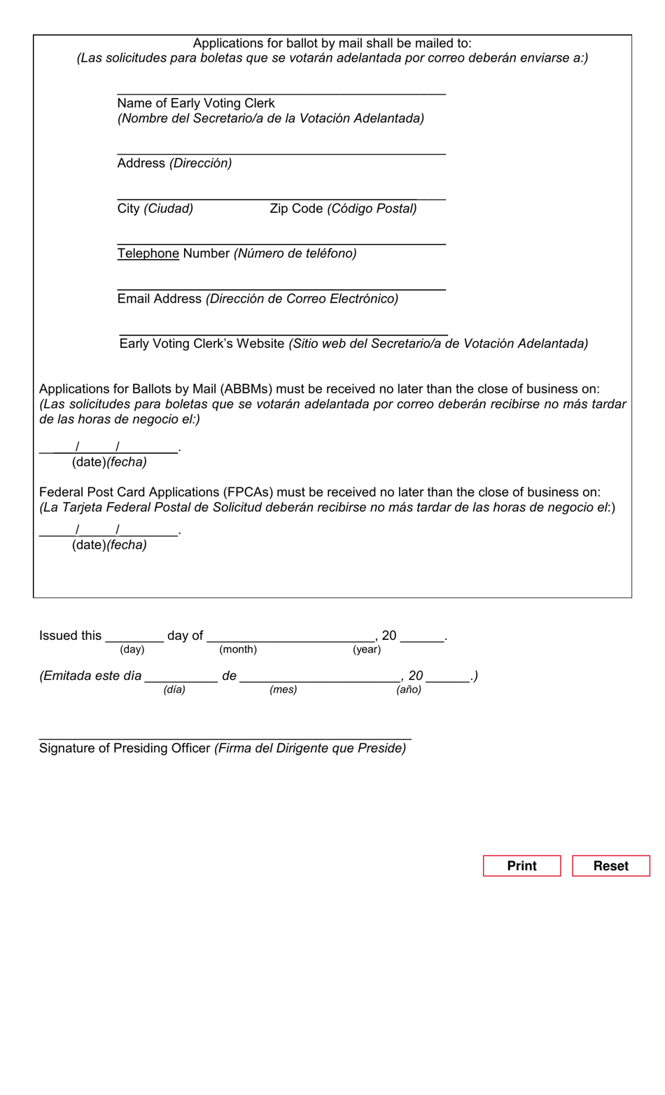 Form 1-12 Notice of General Election for Other Political Subdivisions - Texas (English / Spanish), Page 2