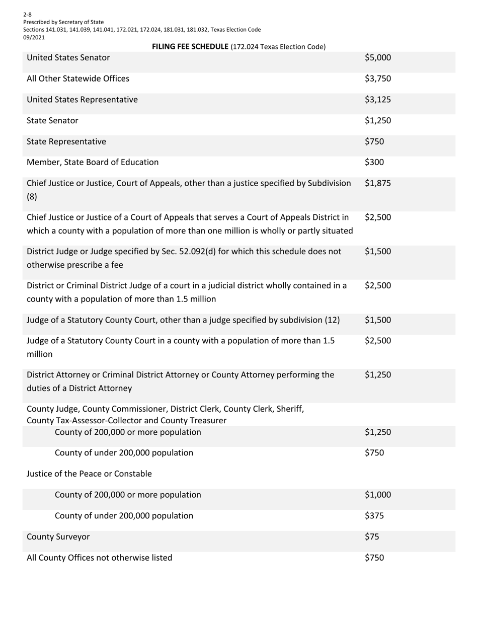 Form 2-8 Application for Nomination by Convention for Minor Parties - Texas (English / Spanish), Page 3