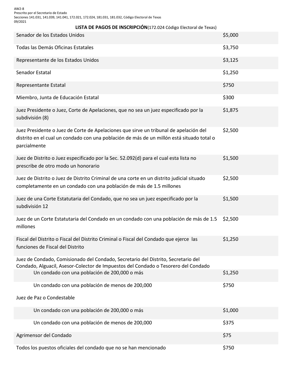 Form 2-8 Application for Nomination by Convention for Minor Parties - Texas (English / Spanish), Page 6