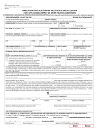 Document preview: Form 2-27 Application for a Place on the Ballot for a Special Election for a City, School District or Other Political Subdivision - Texas (English/Spanish)