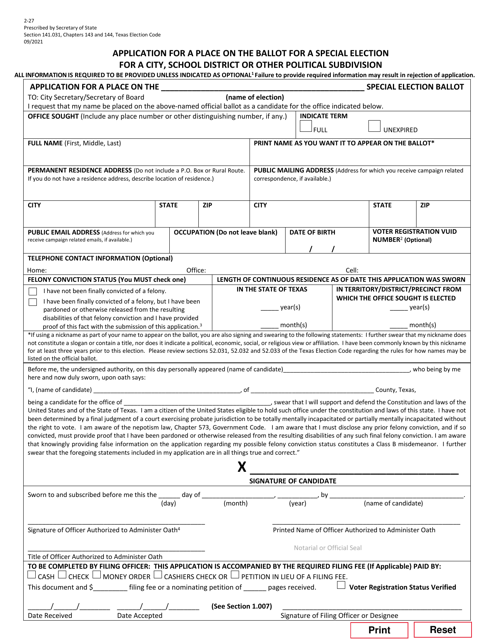 Form 2-27  Printable Pdf