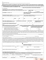 Document preview: Form 2-28 Declaration of Write-In Candidacy for Cities, School Districts and Other Political Subdivisions - Texas (English/Spanish)